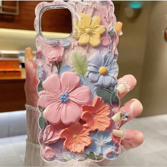 Other - GUC Iphone 16 pro max cover with 3D flowers motif plus pop up button